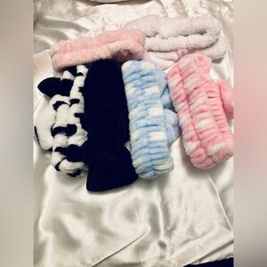 Fuzzy Headbands Set - Pink, Blue, Black, White